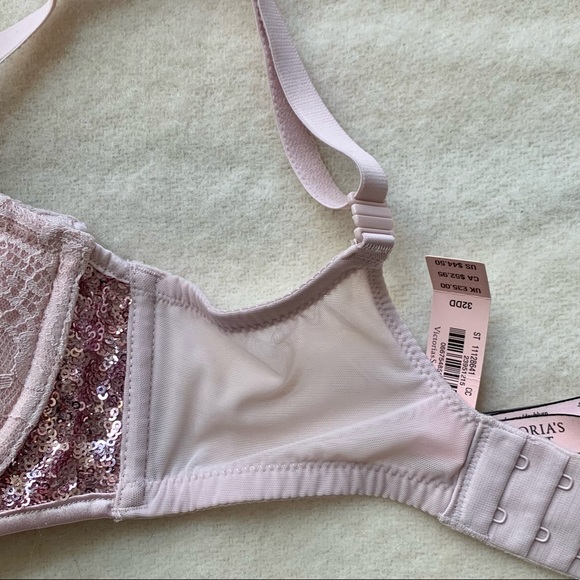 NWT. Victoria’s Secret bra and panty set. Pink with sequins. 32DD, XS (panty). - Picture 3 of 5